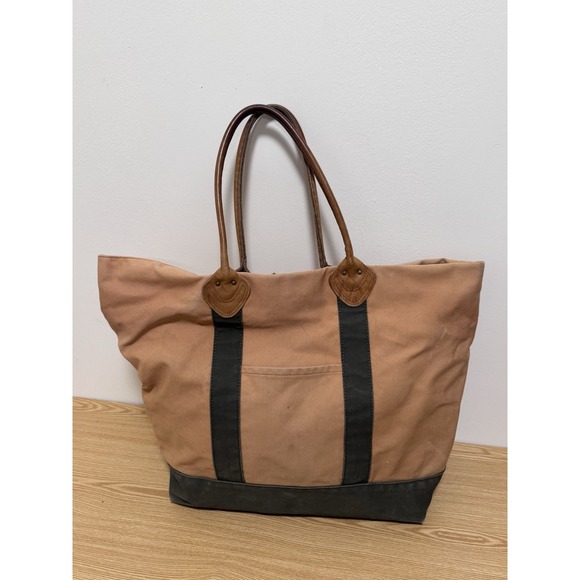 L.L. Bean Handbags - VTG LL Bean Top Zipper Tote Bag Leather Handle Boat And Tote